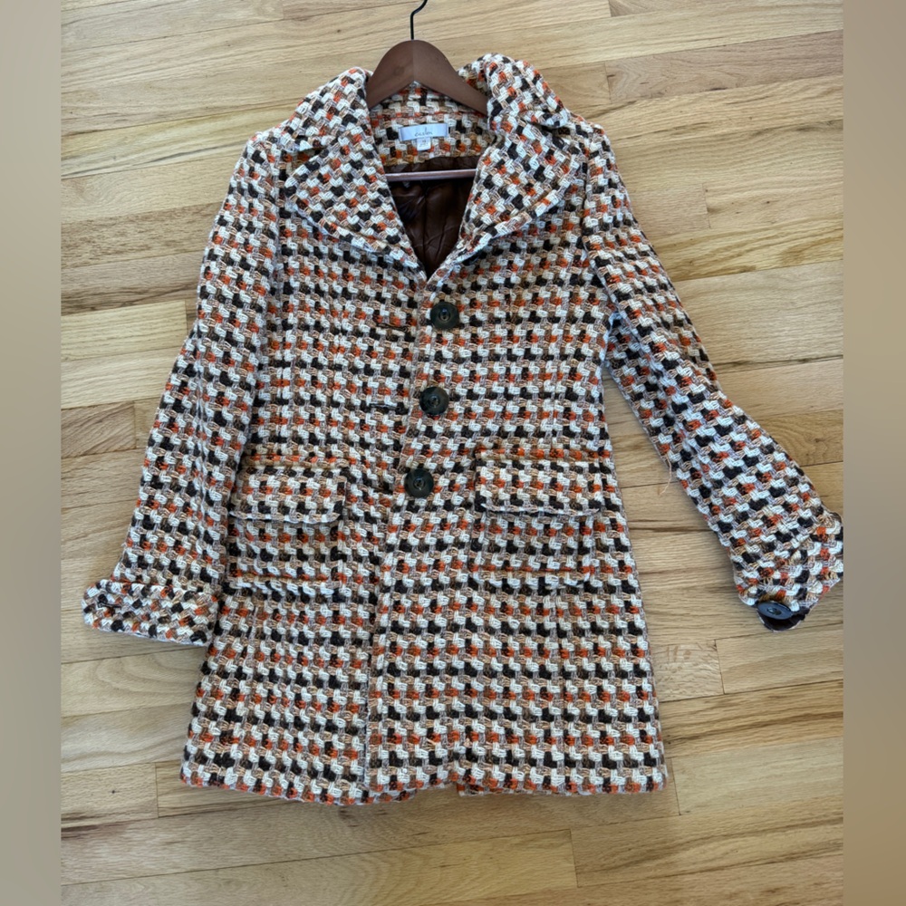 Caslon Tweed Coat XS | Cream Brown Rust Bouclé Jacket | Heritage / Vintage